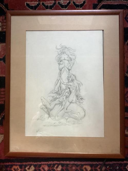 Dessin original Henri Lievens Marabout Bob Morane 65 x 50 cm, Antiek en Kunst, Kunst | Tekeningen en Fotografie, Ophalen
