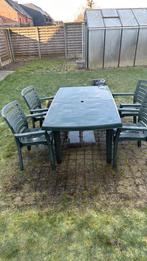 Groene tuintafel met passende tuinstoelen, Ophalen, 4 zitplaatsen, Kunststof, Gebruikt