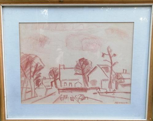 Alfons Vermeir roodkrijt tekening in lijst 25 x 36 cm, Antiek en Kunst, Kunst | Schilderijen | Modern, Verzenden