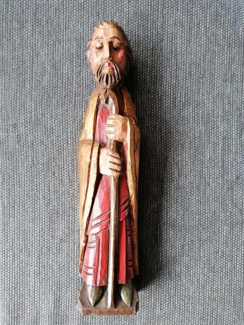 Sculpture ancienne en bois polychrome — Saint Jacques, Antiek en Kunst, Antiek | Religieuze voorwerpen, Ophalen of Verzenden