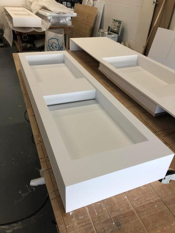 Corian solid surface dubbele wastafel 1.60 mtr, Doe-het-zelf en Bouw, Sanitair, Nieuw, Wastafel, Ophalen
