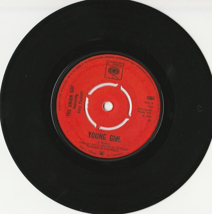 45T vinyl single 'Young Girl' van The Union Gap (OLDIE!), Cd's en Dvd's, Vinyl | Rock, Gebruikt, Rock-'n-Roll, Overige formaten