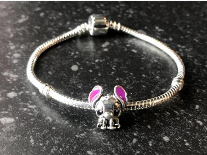 Armband met bedel van Stitch (18cm, 19cm, 20cm), Handtassen en Accessoires, Armbanden, Nieuw, Zilver, Met bedels of kralen, Ophalen of Verzenden