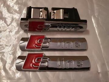 Set van 3 Audi sline spatbord+grill logos>chroom/glans zwart beschikbaar voor biedingen