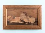 Gesigneerde landschapsschildering met houten marqueterie, Ophalen of Verzenden
