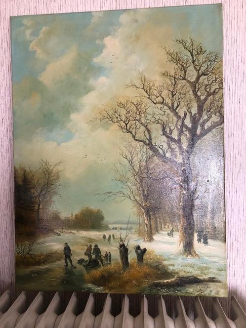 Een oud groot en prachtig schilderij op canvas 80 x60, Antiek en Kunst, Kunst | Schilderijen | Klassiek, Ophalen of Verzenden