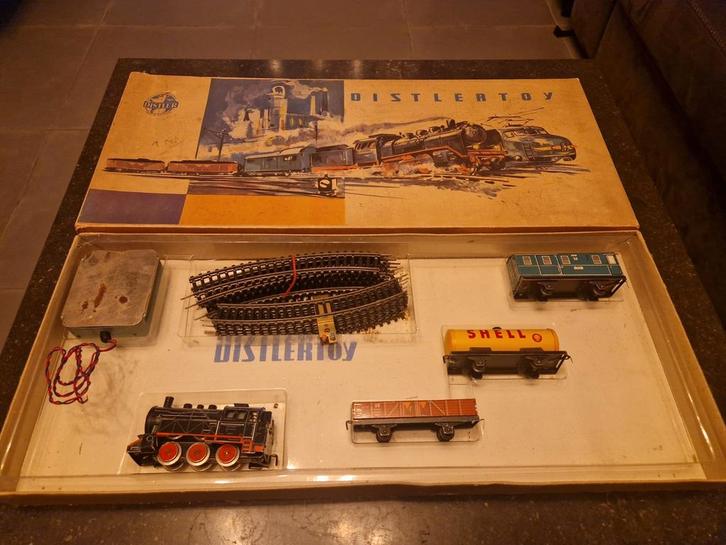 Distlertoy West Germany treinset in blik, Hobby en Vrije tijd, Modeltreinen | H0, Locomotief, Ophalen of Verzenden