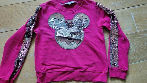 Roze sweater met zilveren Mickey - Studio IT - maat 128 (8 j, Kinderen en Baby's, Kinderkleding | Maat 128, Gebruikt, Meisje, Trui of Vest