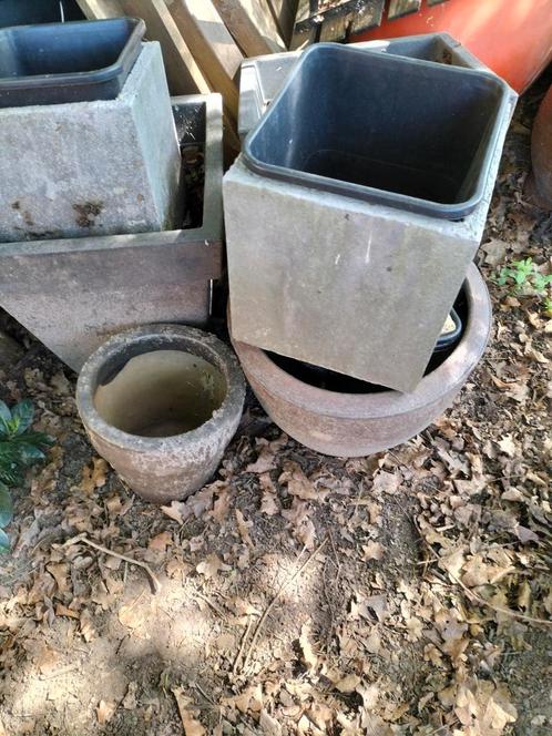 2 grijze plantenbakken gratis binnenpot, Tuin en Terras, Bloempotten, Zo goed als nieuw, Ophalen