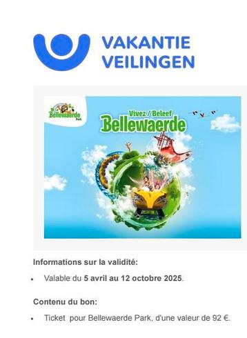 Toegang tot Bellewaerde  beschikbaar voor biedingen