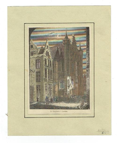 Antiek-Oude gravure stadsgezicht Antwerpen (Verzam-071), Antiek en Kunst, Kunst | Etsen en Gravures, Ophalen of Verzenden