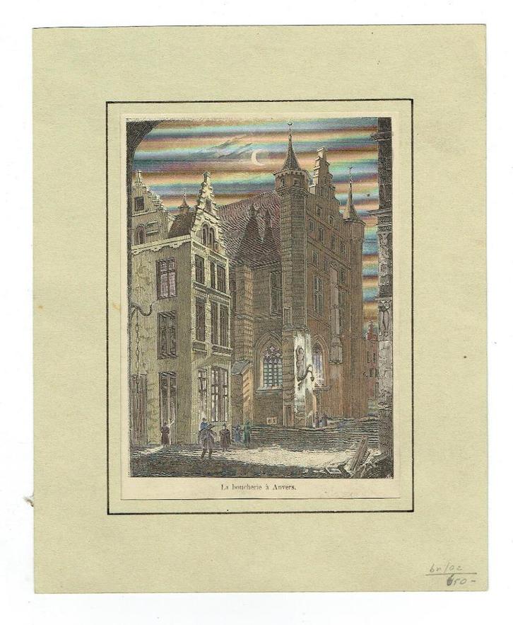 Antiek-Oude gravure stadsgezicht Antwerpen (Verzam-071), Antiek en Kunst, Kunst | Etsen en Gravures, Ophalen of Verzenden