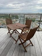 Houten tafel en 3 stoelen (inklapbaar), Tuin en Terras, Tuintafels, Ophalen, Gebruikt, Vierkant, Hout