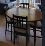 Ronde houten tafel - 4 stoelen, Huis en Inrichting, Tafels | Eettafels, Ophalen, Zo goed als nieuw, Vier personen