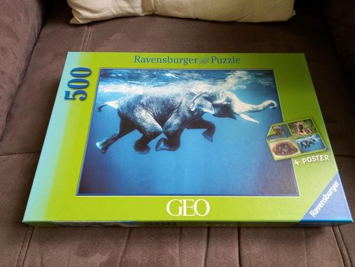 Ravensburger puzzel 500 stuks - Zwemende olifant, Hobby en Vrije tijd, Denksport en Puzzels, Gebruikt, Legpuzzel, 500 t/m 1500 stukjes
