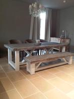 Landelijke eettafel met bank en 4 rieten stoelen, Ophalen, Zo goed als nieuw