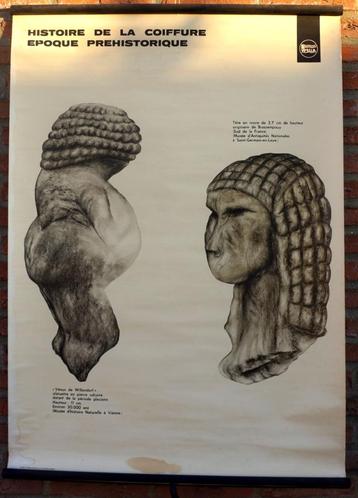 schoolplaat histoire de la coiffure epoque prehistorique wel beschikbaar voor biedingen