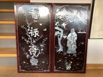 2 Oosterse Vintage Chinese Muurkunst Gesneden Parelmoer, Antiek en Kunst, Ophalen