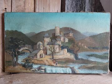 Leuk oud stilleven / landschapsschilderij verf op doek beschikbaar voor biedingen