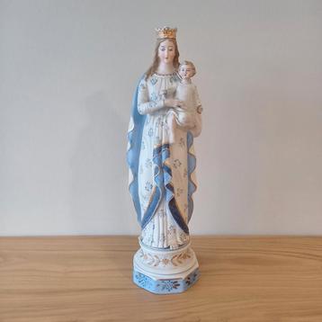 Antiek biscuit porseleinen beeld maagd Maria met Jezus