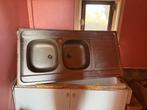 Inox dubbele lavabo + afdruip + sifonset, Ophalen, Gebruikt, 50 tot 75 cm, 100 tot 150 cm