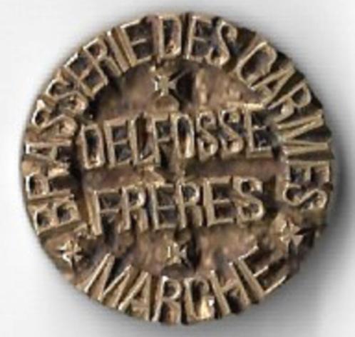 Oude stempel BRASSERIE DES CARMES *MARCHE* DELFOSSE FRERES, Verzamelen, Biermerken, Ophalen of Verzenden