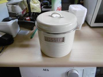 vintage mooie ronde blikken koekjestrommel, beige beschikbaar voor biedingen