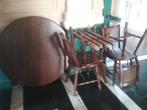 tafel + 4 stoelen, 100 tot 150 cm, Rond, Eikenhout, Vier personen