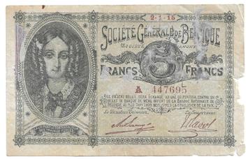 P#88 - 5 Francs Belgium 2-1-1915  / Société Générale de Belg beschikbaar voor biedingen