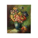 Groot Kleurrijk Bloemen Stilleven Schilderij Gesigneerd 60x5, Ophalen of Verzenden