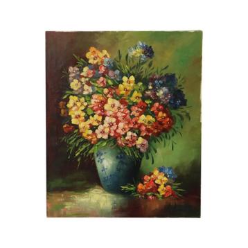 Groot Kleurrijk Bloemen Stilleven Schilderij Gesigneerd 60x5 beschikbaar voor biedingen