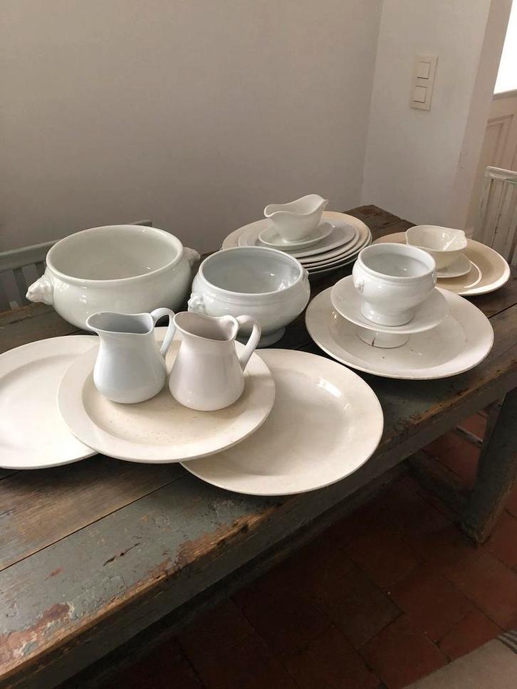 ANTIEK SERVIES WIT BORD SCHAAL KAN KOM, Antiek en Kunst, Antiek | Servies los, Ophalen of Verzenden