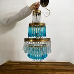 Vintage blauwe teardrop luster / chandelier / hanglamp, Ophalen of Verzenden, Gebruikt