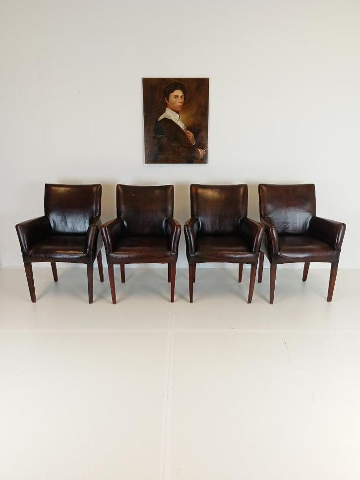 Prachtige schapenleren eetkamerstoelen (set van 4 stoelen), Antiek en Kunst, Antiek | Meubels | Stoelen en Sofa's, Ophalen of Verzenden