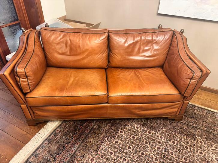 Zetel leer / kasteelbank, Huis en Inrichting, Zetels | Zetels, Zo goed als nieuw, Rechte bank, Tweepersoons, 150 tot 200 cm, 75 tot 100 cm