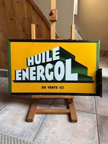 Huile Energol zeldzaam dubbelzijdig emaille reclamebord beschikbaar voor biedingen