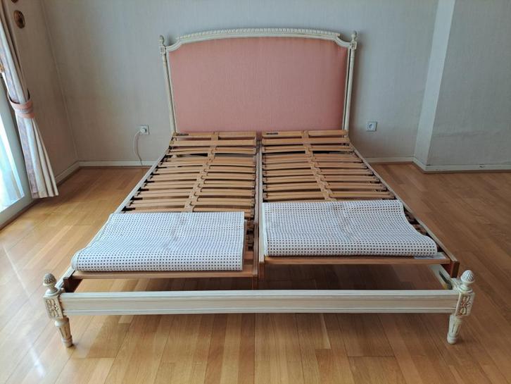 Tweepersoonsbed + Lattoflex, Huis en Inrichting, Slaapkamer | Bedden, Zo goed als nieuw, Tweepersoons, 160 cm, 200 cm, Hout, Crème
