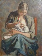 LOUIS HOUWAERT XIXE olie/doek Moederschap Georges GIROUX BXL, Antiek en Kunst, Kunst | Schilderijen | Klassiek, Ophalen