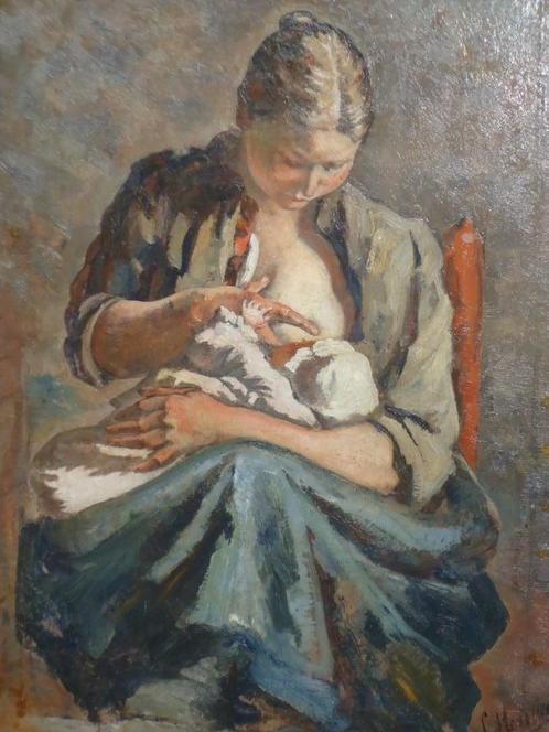 LOUIS HOUWAERT XIXE huile/toile Mère Georges GIROUX BXL, Antiquités & Art, Art | Peinture | Classique, Enlèvement