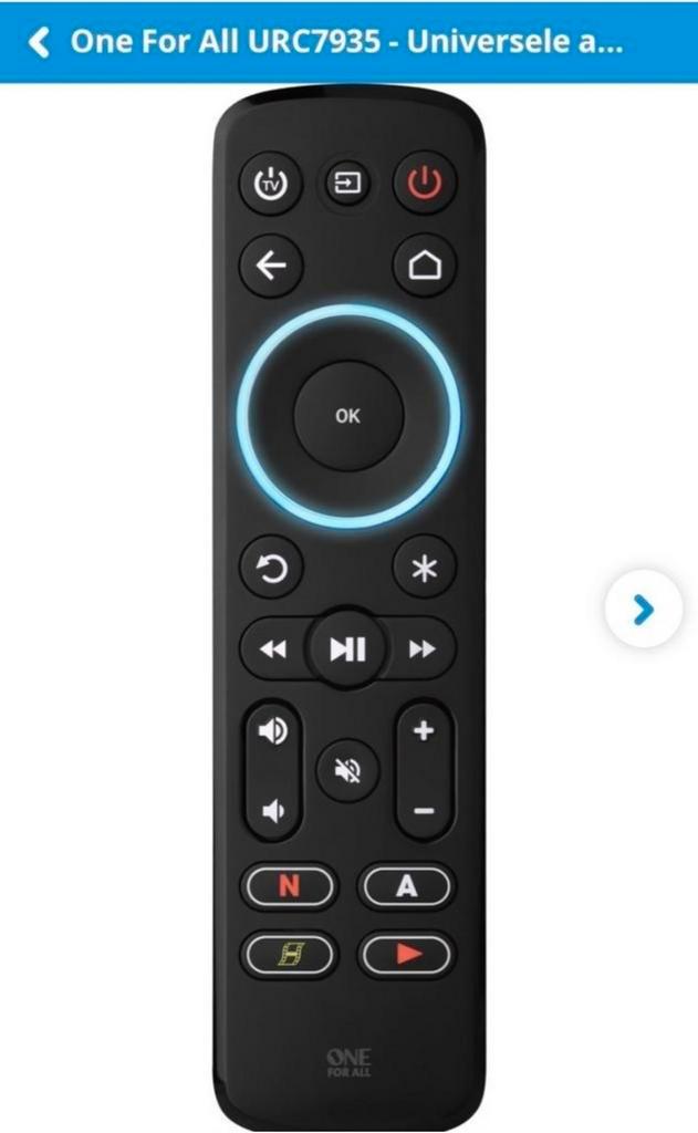 Universele Afstandsbediening One For All Streamer Urc7935, Audio, Tv en Foto, Afstandsbedieningen, Zo goed als nieuw, Universeel