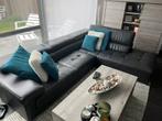 Hoekzetel zwart leder 3m x 2m20, Huis en Inrichting, Ophalen, Zo goed als nieuw