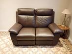 Stijlvolle bruine lederen zetel, Huis en Inrichting, Ophalen, Gebruikt, Tweepersoons, Leer