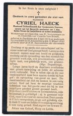 Bp. Haeck Cyriel. ° Dacknam 1872 † St. Amandsberg 1942, Ophalen of Verzenden, Bidprentje