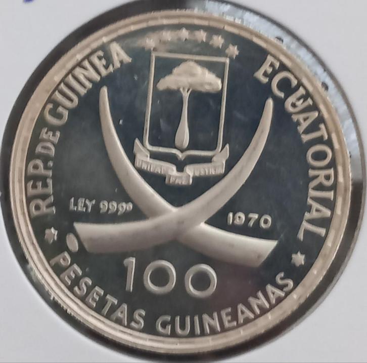 Equatoriaal-Guinea 100 pesetas 1970 (zilver), Postzegels en Munten, Munten | Afrika, Losse munt, Overige landen, Zilver, Verzenden