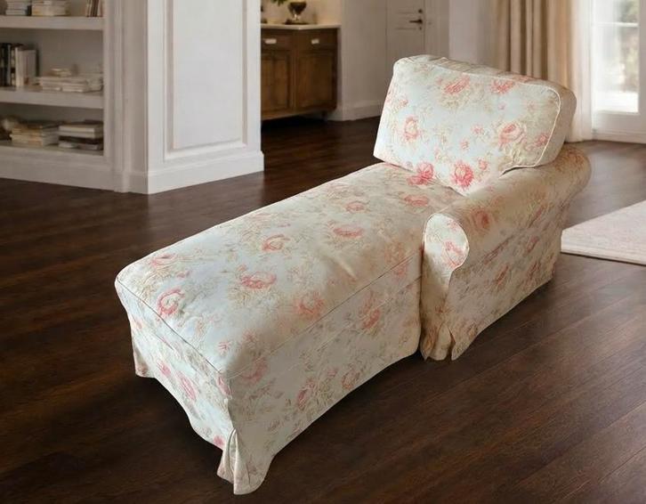 Méridienne IKEA EKTORP – tissu écru floral - peu utilisé, Maison & Meubles, Canapés | Sofas & Chaises Longues, Comme neuf, Enlèvement