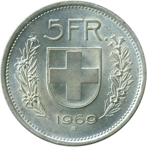 Suisse 5 francs, 1969B Pièce en argent (0,835) 15g, Timbres & Monnaies, Monnaies | Europe | Monnaies non-euro, Monnaie en vrac