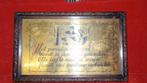 Koperen plaat antiek met spreuk in kader, Ophalen of Verzenden, Koper