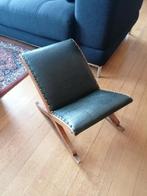 Vintage houten  schommel voetbank met mooie leder afwerking, Ophalen