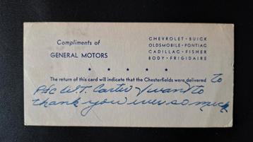 Carte Cigarettes datée 44 de la General Motors pour US ARMY, Enlèvement ou Envoi