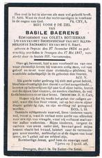 Bp. Baerens Basile. ° Deynze 1836 † Drongen 1917, Verzamelen, Ophalen of Verzenden, Bidprentje